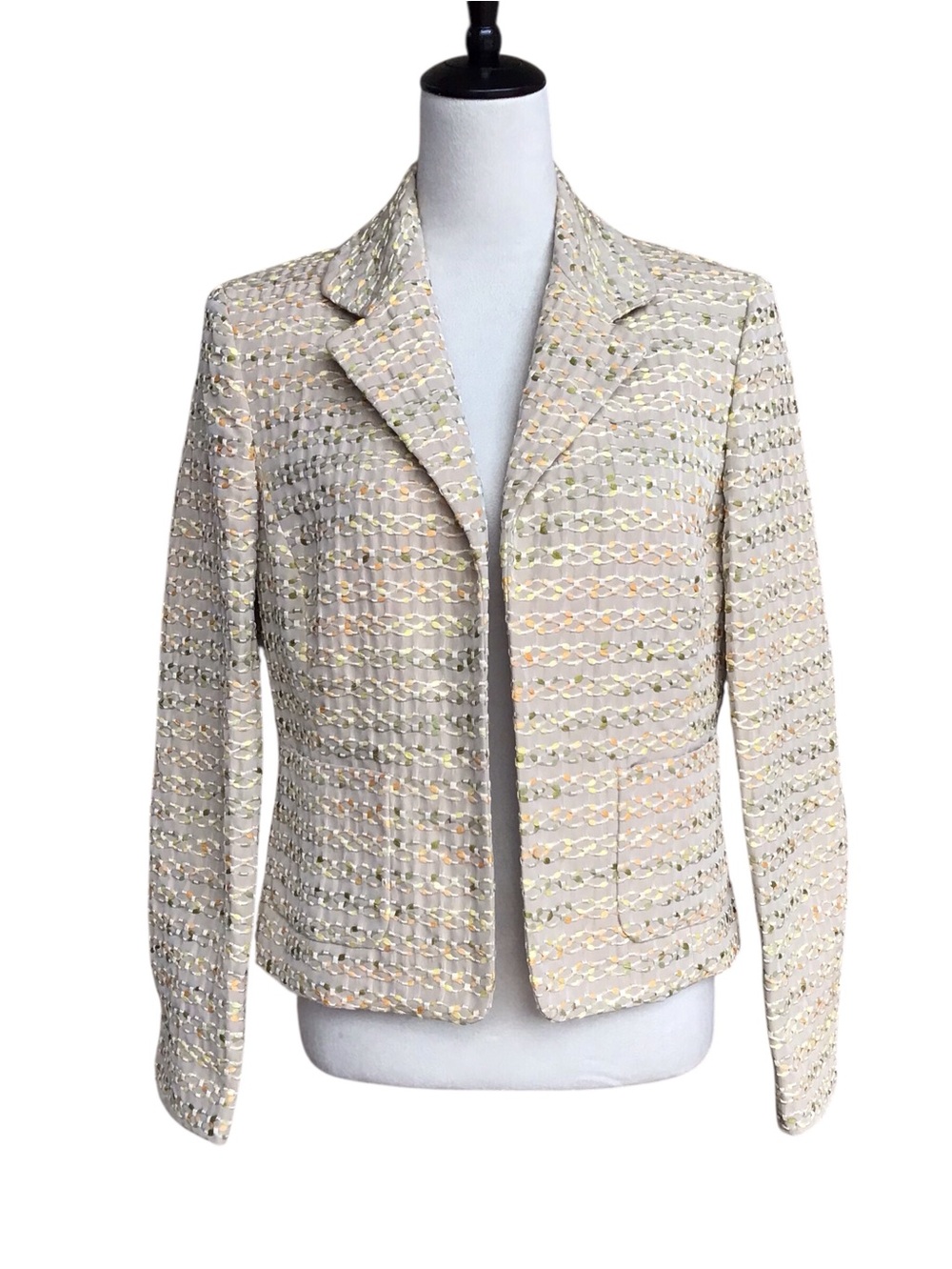 Ellen Tracy Open Front Multicolor Woven Blazer Jacket Size 6